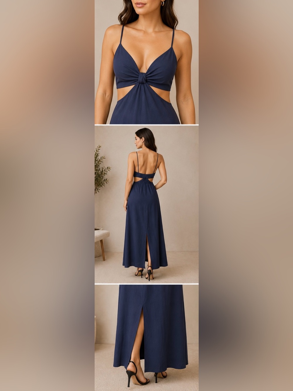 Dynamite Navy Knot-Front Cutout Maxi Dress - Picture 2 of 6